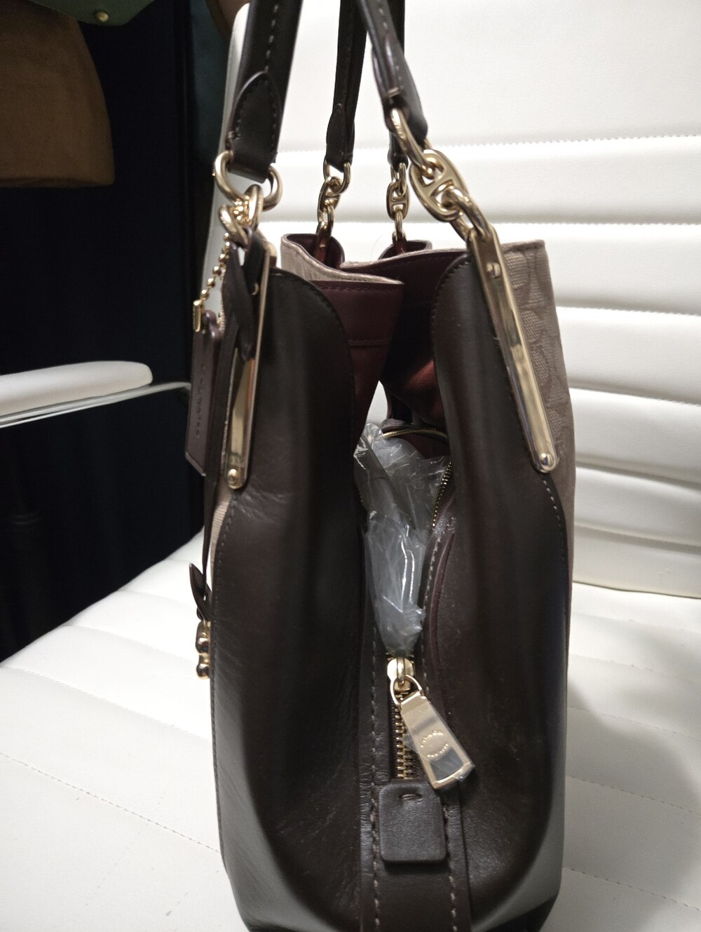 NWT Coach Dalton Tan Signature Jaquard/Dark Chocolate Leather Shoulder Bag.Mwah! - Picture 4 of 15
